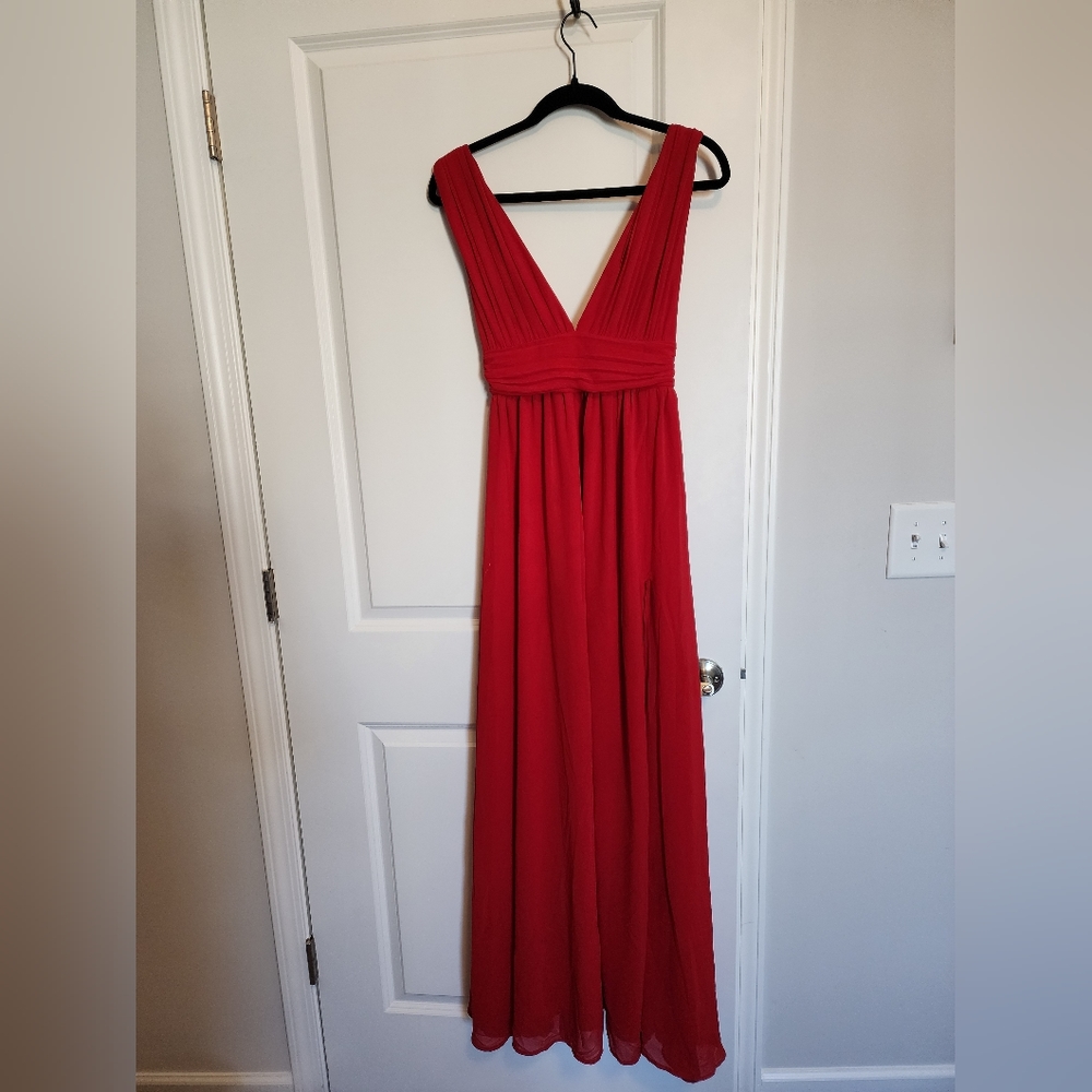 Lulu's Red V-Neck Maxi Dress